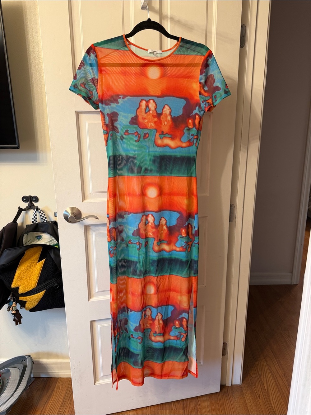 Miaou Orange & Teal Printed Short-Sleeve Maxi Dress